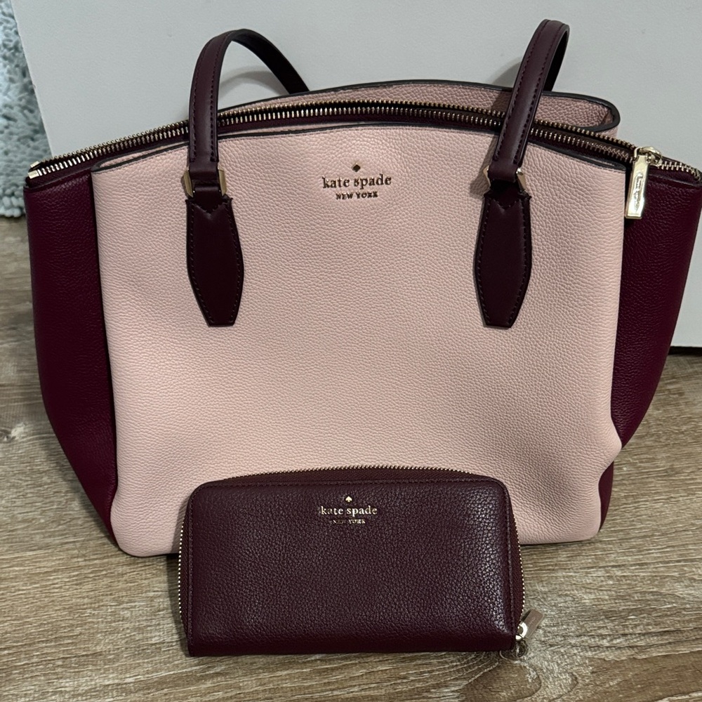 Kate Spade Blush and Burgundy Satchel Set